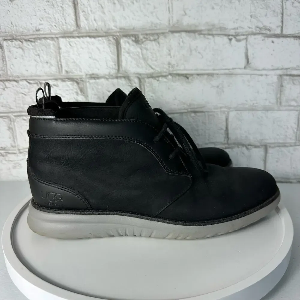 Ugg Boots Union Chukka Leather Waterproof Lace Up Treadlite Charcoal Black 8